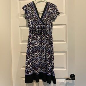 Sandra Darren Purple and Black Circle Print Midi Dress